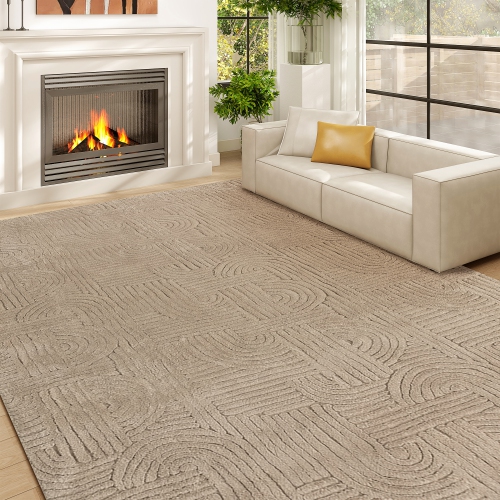 HOMCOM 5x7 Area Rug, Luxurious Faux Fur Rug, Non-Slip Floor Carpet for Living Room, Bedroom, Dining Room, Home Office, Tan