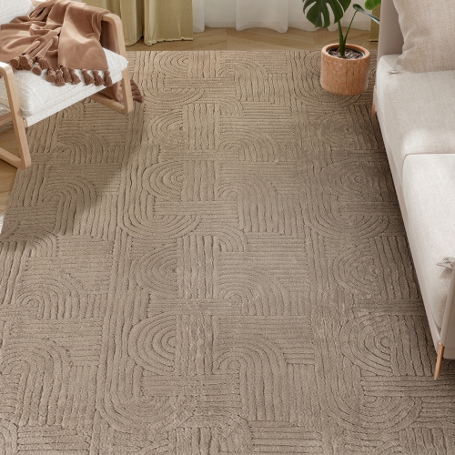 HOMCOM 6x9 Area Rug, Luxurious Faux Fur Rug, Non-Slip Floor Carpet for Living Room, Bedroom, Dining Room, Home Office, Tan