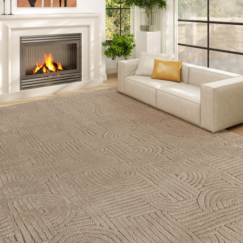 HOMCOM 6x9 Area Rug, Luxurious Faux Fur Rug, Non-Slip Floor Carpet for Living Room, Bedroom, Dining Room, Home Office, Tan