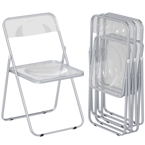 HOMCOM Acrylic Folding Chairs 4 Pack, Transparent Foldable Chairs for Indoor, Living Room, Home Office, Party, Event, Clear