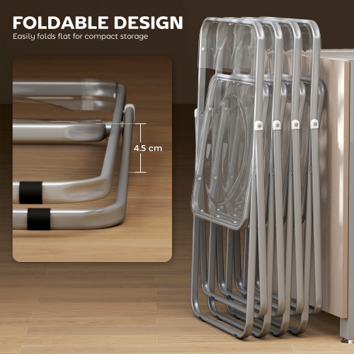 HOMCOM Acrylic Folding Chairs 4 Pack, Transparent Foldable Chairs for Indoor, Living Room, Home Office, Party, Event, Clear