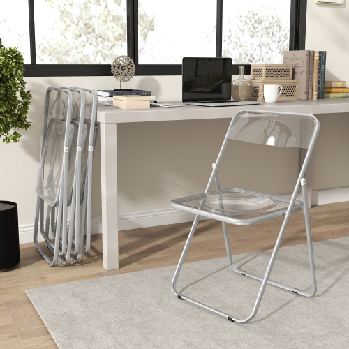 HOMCOM Acrylic Folding Chairs 4 Pack, Transparent Foldable Chairs for Indoor, Living Room, Home Office, Party, Event, Clear