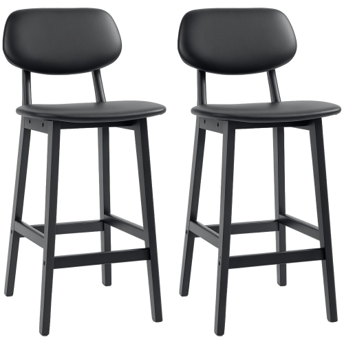 HOMCOM Modern Bar Stools Set of 2, PU Leather Upholstered Counter Height Barstools, Bar Chairs for Kitchen with Footrest and Solid Wood Legs, Black