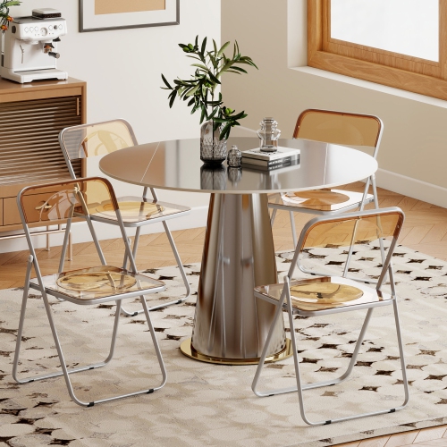 HOMCOM Acrylic Folding Chairs Set of 4, Transparent Foldable Chairs for Living Room, Home Office, Indoor, Party Event, Orange