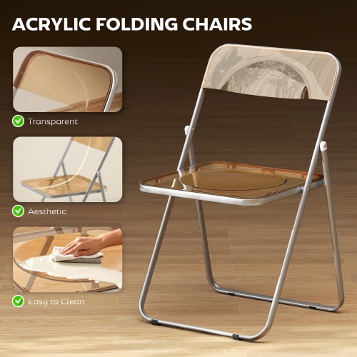 HOMCOM Acrylic Folding Chairs Set of 4, Transparent Foldable Chairs for Living Room, Home Office, Indoor, Party Event, Orange