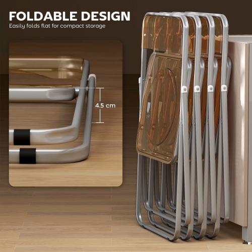 HOMCOM Acrylic Folding Chairs Set of 4, Transparent Foldable Chairs for Living Room, Home Office, Indoor, Party Event, Orange