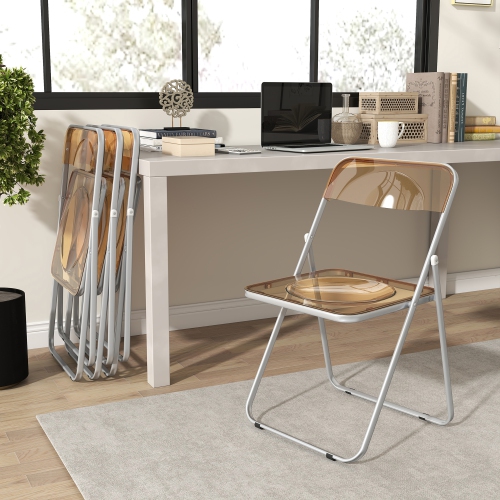HOMCOM Acrylic Folding Chairs Set of 4, Transparent Foldable Chairs for Living Room, Home Office, Indoor, Party Event, Orange