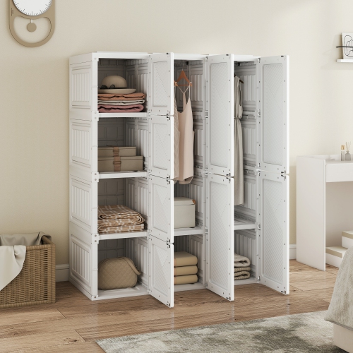 Armoire portative de HOMCOM Armoire de rangement pliante vêtements en plastique pour chambre à coucher avec 6 compartiments cubiques et 2 tiges