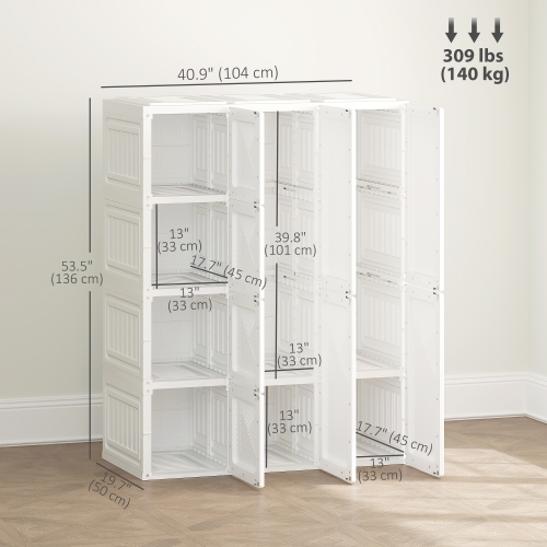 Armoire portative de HOMCOM Armoire de rangement pliante vêtements en plastique pour chambre à coucher avec 6 compartiments cubiques et 2 tiges