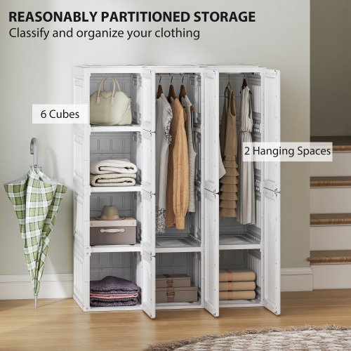 Armoire portative de HOMCOM Armoire de rangement pliante vêtements en plastique pour chambre à coucher avec 6 compartiments cubiques et 2 tiges