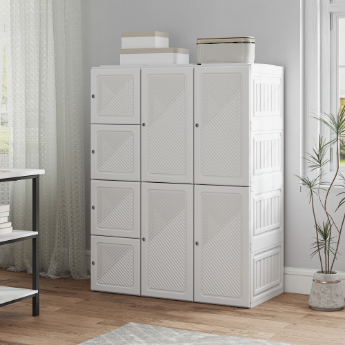 Armoire portative de HOMCOM Armoire de rangement pliante vêtements en plastique pour chambre à coucher avec 6 compartiments cubiques et 2 tiges
