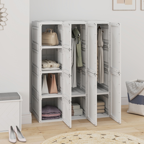 Armoire portative de HOMCOM Armoire de rangement pliante vêtements en plastique pour chambre à coucher avec 6 compartiments cubiques et 2 tiges