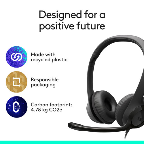 Logitech H390 On-Ear Noise Cancelling Wired Headphones - Midnight Black
