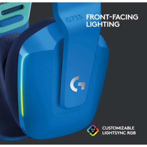 Refurbished - Logitech G733 Lightspeed Wireless Gaming Headset with Suspension Headband, Blue VO!CE mic Technology and PRO-G Audio Drivers - Blue