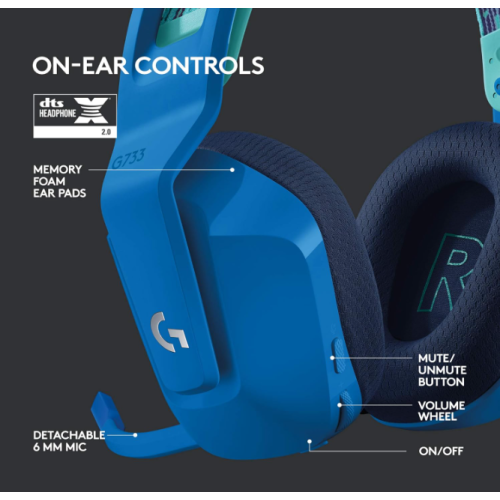 Refurbished - Logitech G733 Lightspeed Wireless Gaming Headset with Suspension Headband, Blue VO!CE mic Technology and PRO-G Audio Drivers - Blue