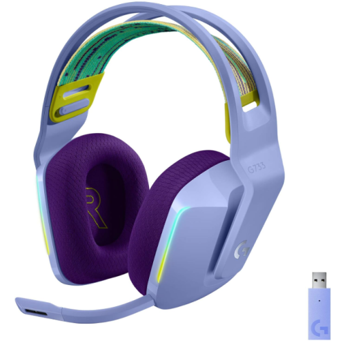 Refurbished - Logitech G733 Lightspeed Wireless Gaming Headset with Suspension Headband, Blue VO!CE mic Technology and PRO-G Audio Drivers - Lilac