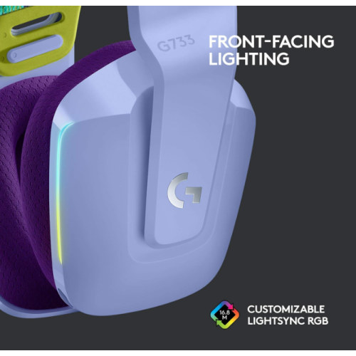 Refurbished - Logitech G733 Lightspeed Wireless Gaming Headset with Suspension Headband, Blue VO!CE mic Technology and PRO-G Audio Drivers - Lilac