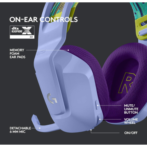 Refurbished - Logitech G733 Lightspeed Wireless Gaming Headset with Suspension Headband, Blue VO!CE mic Technology and PRO-G Audio Drivers - Lilac