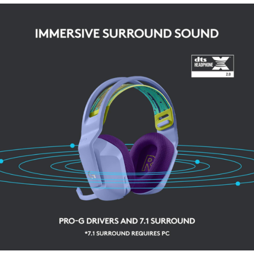 Refurbished - Logitech G733 Lightspeed Wireless Gaming Headset with Suspension Headband, Blue VO!CE mic Technology and PRO-G Audio Drivers - Lilac