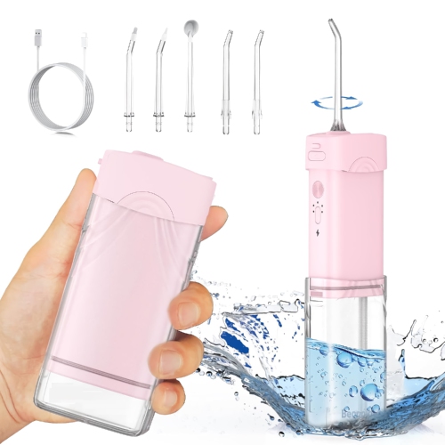 Hydropulseur dentaire rechargeable, 200&nbsp;ml, irrigateur oral portatif à dents avec 5 pointes de jet, étanche IPX7, réservoir d'eau télescopique