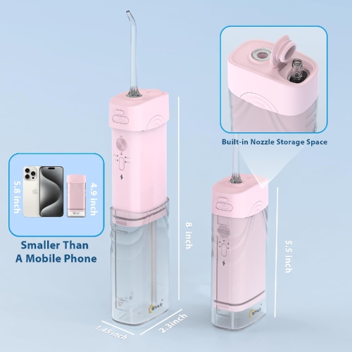 Hydropulseur dentaire rechargeable, 200&nbsp;ml, irrigateur oral portatif à dents avec 5 pointes de jet, étanche IPX7, réservoir d'eau télescopique