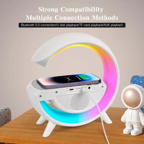 LED Wireless Charging Bluetooth Speaker, Bedside Phone Charging Station with RGB Lights, Bluetooth Audio, Alarm Clock