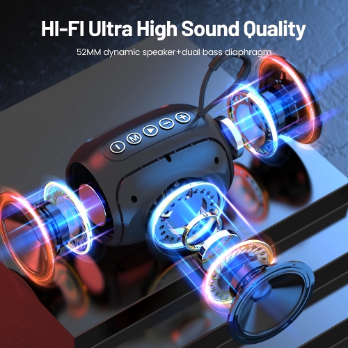 XZL Portable Bluetooth Speaker, TWS Wireless Speaker with RBG Lights, AUX, 12 Hours Playtime, Built-in Microphone, for PC, Tablet, Phone