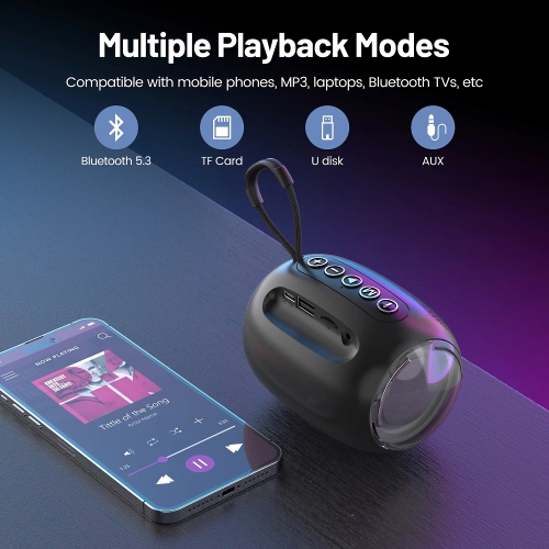 XZL Portable Bluetooth Speaker, TWS Wireless Speaker with RBG Lights, AUX, 12 Hours Playtime, Built-in Microphone, for PC, Tablet, Phone