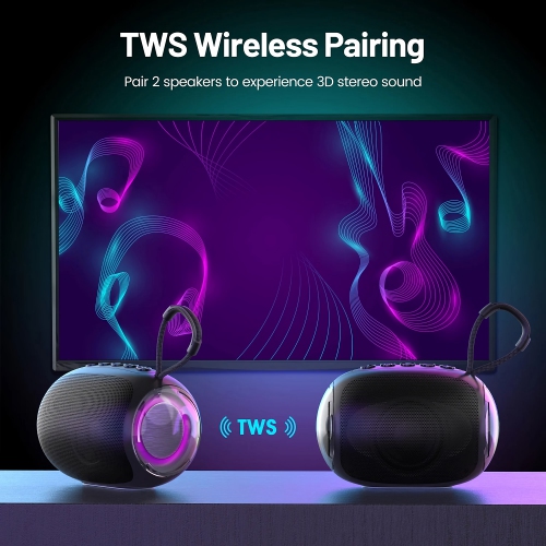 XZL Portable Bluetooth Speaker, TWS Wireless Speaker with RBG Lights, AUX, 12 Hours Playtime, Built-in Microphone, for PC, Tablet, Phone