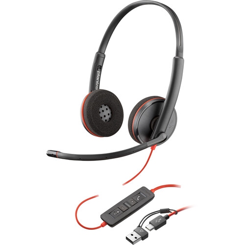 Refurbished - HP Poly Blackwire 3220 On-Ear Noise Cancelling USB-C Stereo Headset with Mic - Black (8X228AA)