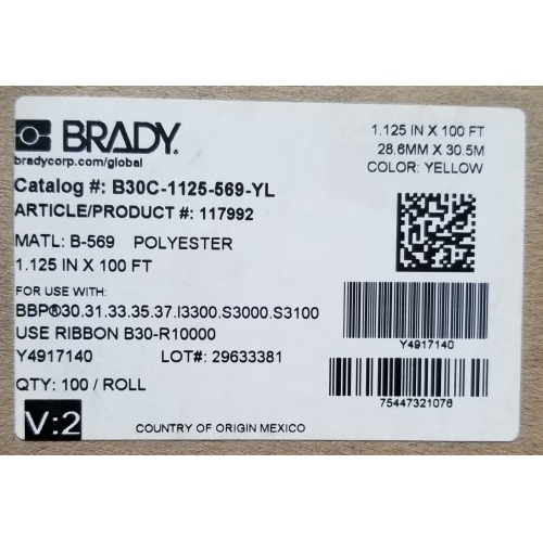 Brady B30C-1125-569-YL Polyester Label Cartridge