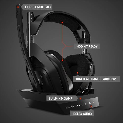 Remis à neuf - Casque d'écoute sans fil A50 d'ASTRO Gaming + station de base de 4e génération - Compatible avec PS5, PS4, PC, Mac - Noir/Argenté -