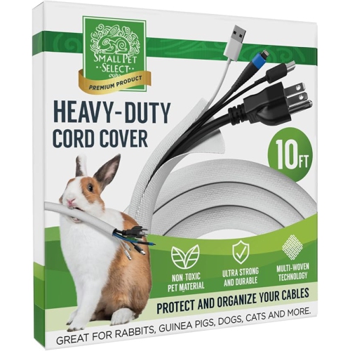 Small Pet Select Heavy Duty Cord Cover - White, 10ft - Ultra Durable Electrical Cable and Wire Protector for Rabbits, Dogs, Cats and Other Pets -