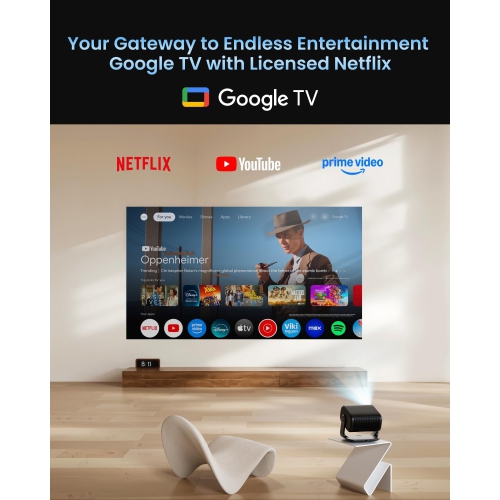 Dangbei MP1 MAX 4K Projector, Google TV with Netflix Officially, 3100 ISO Lumens, 300'' Display, 2x12W Dolby Audio DTS:X, HDR10+, Blu-ray 3D