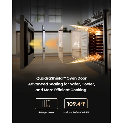 FOTILE RES30552 Stainless Steel 30" SlideIn Electric Range with True Convection and Air Fry, 5-Burner Stove, 5.7 Cu. Ft. Oven, Self-Cleaning Mode,