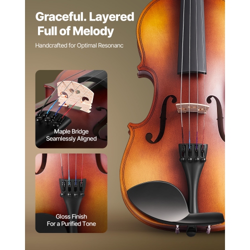 VEVOR 4/4 Full Size Violin for Adults, Violin Fiddle Set for Beginners with Hard Case, Rosin, Bow, Shoulder Rest, Bridge, Tuner and Extra Strings,