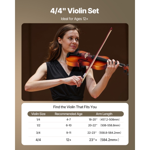 VEVOR 4/4 Full Size Violin for Adults, Violin Fiddle Set for Beginners with Hard Case, Rosin, Bow, Shoulder Rest, Bridge, Tuner and Extra Strings,