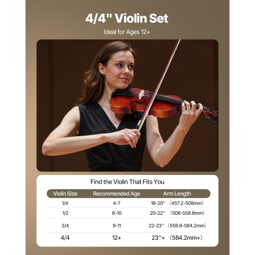 Violon pleine grandeur VEVOR 4/4 pour adultes, ensemble de violon pour étudiant débutant avec étui rigide, rosine, boucle, épaulement, pont, cordes