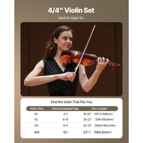 Violon pleine grandeur VEVOR 4/4 pour adultes, ensemble de violon pour étudiant débutant avec étui rigide, Rosin, boucle, épaulement, pont, cordes
