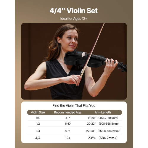 VEVOR 4/4 Full Size Violin for Adults, Violin Fiddle Set for Beginners with Hard Case, Rosin, Bow, Shoulder Rest, Bridge, Tuner and Extra Strings,