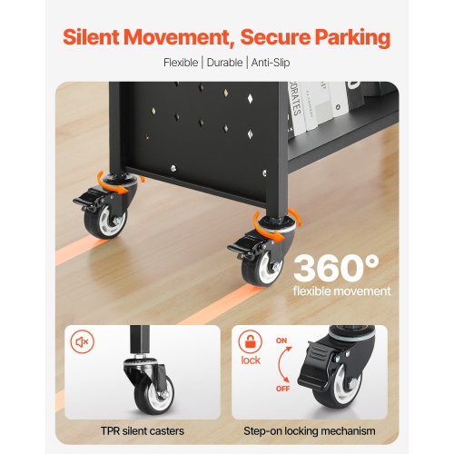 Chariot à livres à roulettes pour bibliothèque VEVOR 330&nbsp;lb, chariot de bibliothèque 30,3 x 15 x 48,0&nbsp;po, tablettes en V à un côté avec