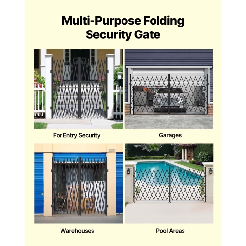 VEVOR 155.12 x 86.81 in Double Folding Security Gate, Lockable Scissor Gate with 360° Swivel Casters, Outdoor Barricade Steel Retractable Gates, for