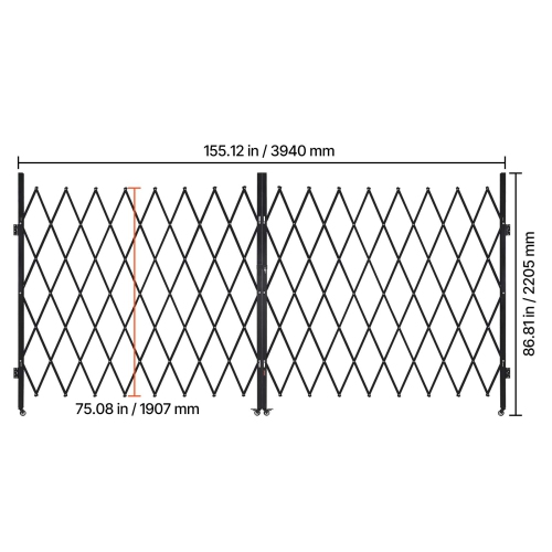 VEVOR 155.12 x 86.81 in Double Folding Security Gate, Lockable Scissor Gate with 360° Swivel Casters, Outdoor Barricade Steel Retractable Gates, for