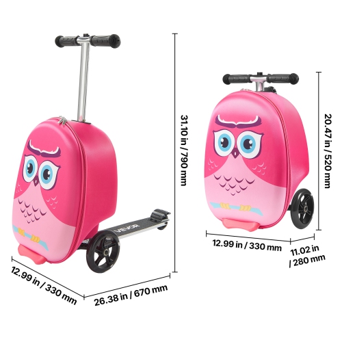 VEVOR 20 L Capacity Ride-on Luggage, 20 Inches Kids Scooter Suitcase with Flash PU Wheels, Adjustable Handle & TPR Non-Slip Grip, Lightweight Scooter