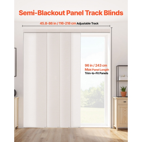 VEVOR 45.8 in to 86 in W Panel Track Blinds, Trimmable Panel Curtains Up to 96 in H, Adjustable Vertical Panel Blinds for Sliding Doors, Patio Doors,