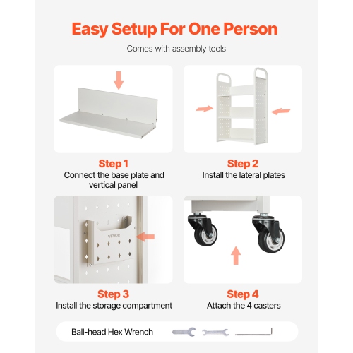 VEVOR 330 lbs Capacity Rolling Library Book Cart, 30.3 x 15 x 48.0-Inch Library Cart, Single Sided L-Shaped Shelves with 3-Inch Lockable Wheels, Book