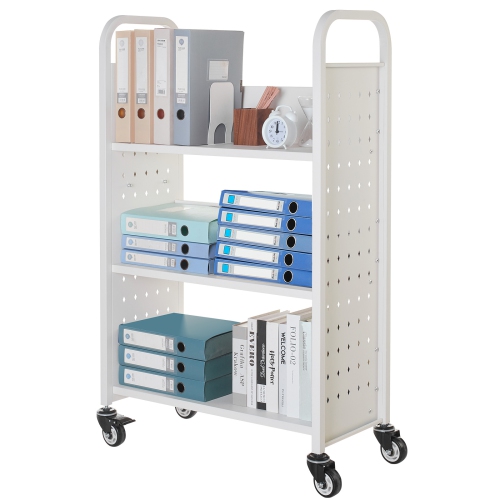 VEVOR 330 lbs Capacity Rolling Library Book Cart, 30.3 x 15 x 48.0-Inch Library Cart, Single Sided L-Shaped Shelves with 3-Inch Lockable Wheels, Book