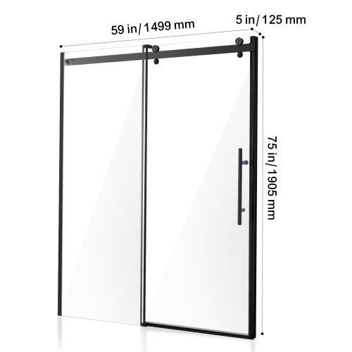 VEVOR 58-59 W x 75 H in Frameless Shower Door, Shower Sliding Glass Door with 5/16 in(8mm) Clear SGCC Tempered Glass, Waterproof Shatterproof