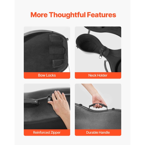 Étui en sac cello pleine grandeur VEVOR 4/4, fibre de carbone composite, sac de transport portatif léger, doublure pelucheuse, deux bretelles,