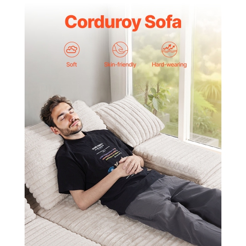 VEVOR 82.7-Inch Oversized Double Chaise Lounge, Corduroy Fabric Sectional Sofa, Cozy Deep Seat Loveseat Sofa with Soft Cushions and Throw Pillows for